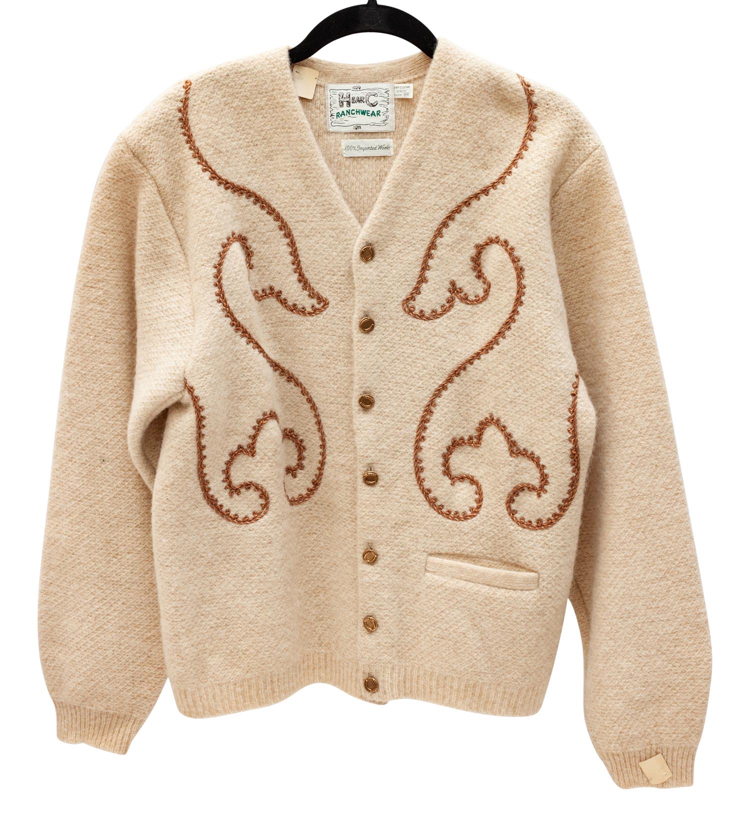 Five H Bar C Bronc-Shawl Wool Sweaters with horse and rope embellishments