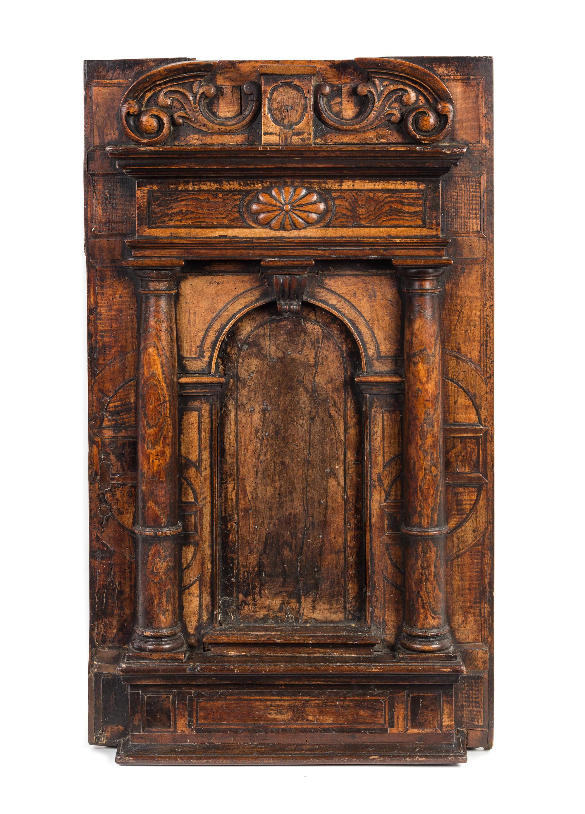 An Italian Walnut Panel Height 30 3/4 x width 18 inches. — 18TH CENTURY
