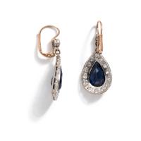 ANTIQUE, BLUE GLASS AND DIAMOND EARRINGS