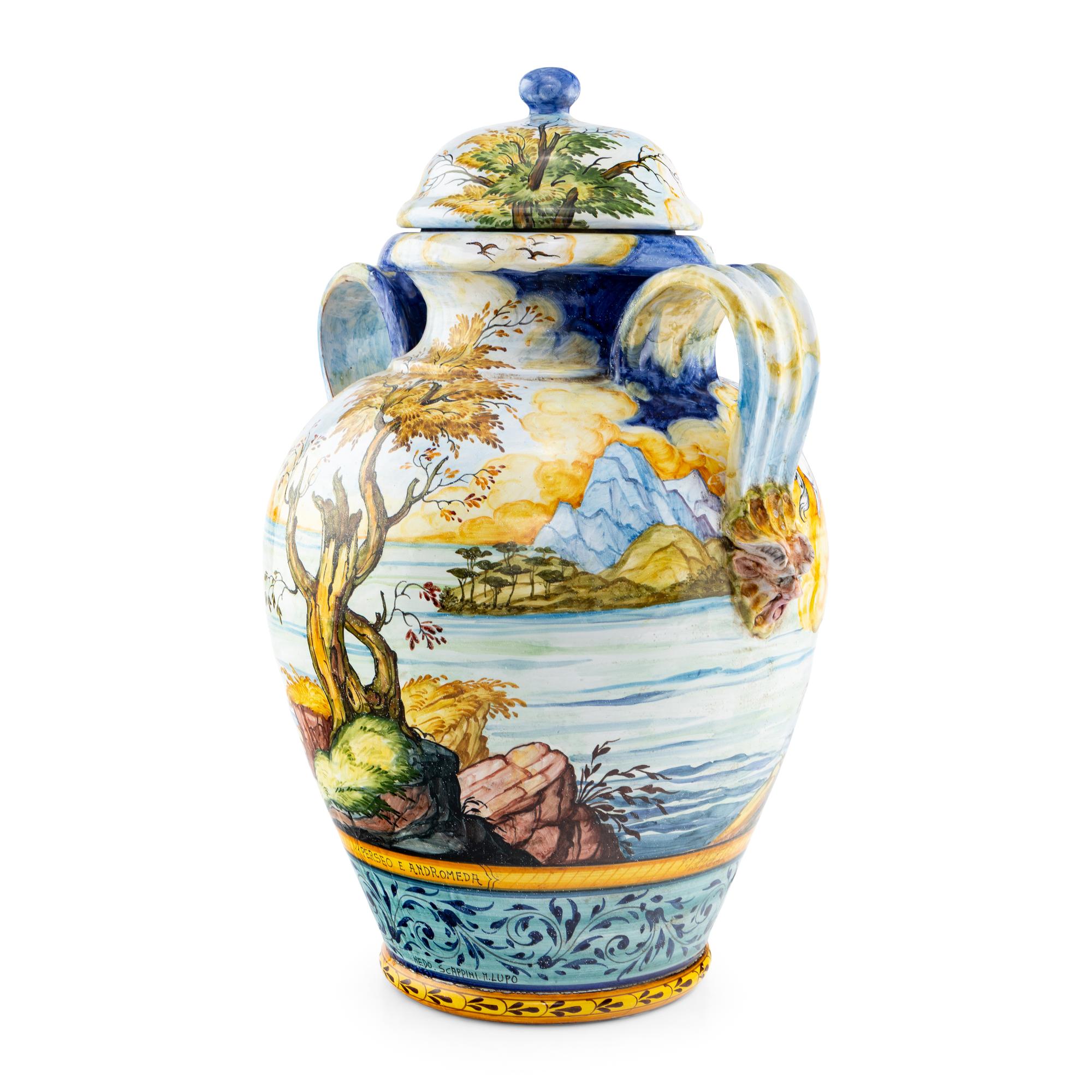 A Large Italian Majolica Jar Depicting Perseus and Andromeda