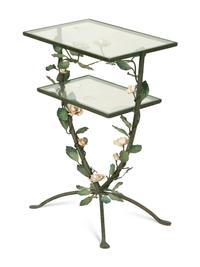 A Tole Peinte Two-Tiered Glass Accent Table