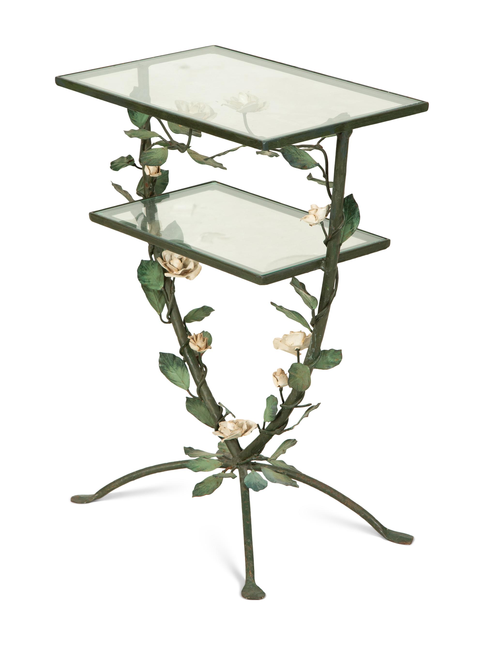 A Tole Peinte Two-Tiered Glass Accent Table