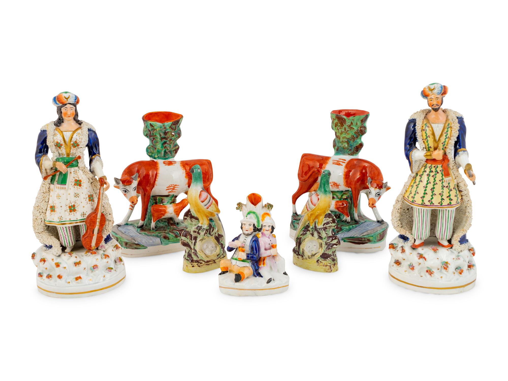 A Group of Seven English Staffordshire Figures — 19TH CENTURY