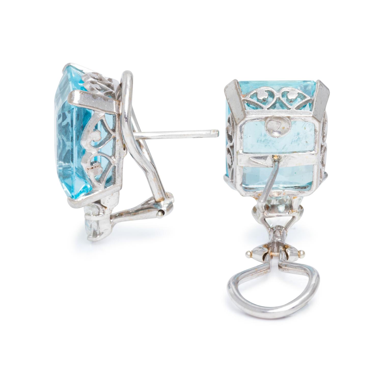 AQUAMARINE AND DIAMOND EARCLIPS