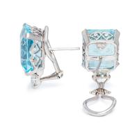 AQUAMARINE AND DIAMOND EARCLIPS