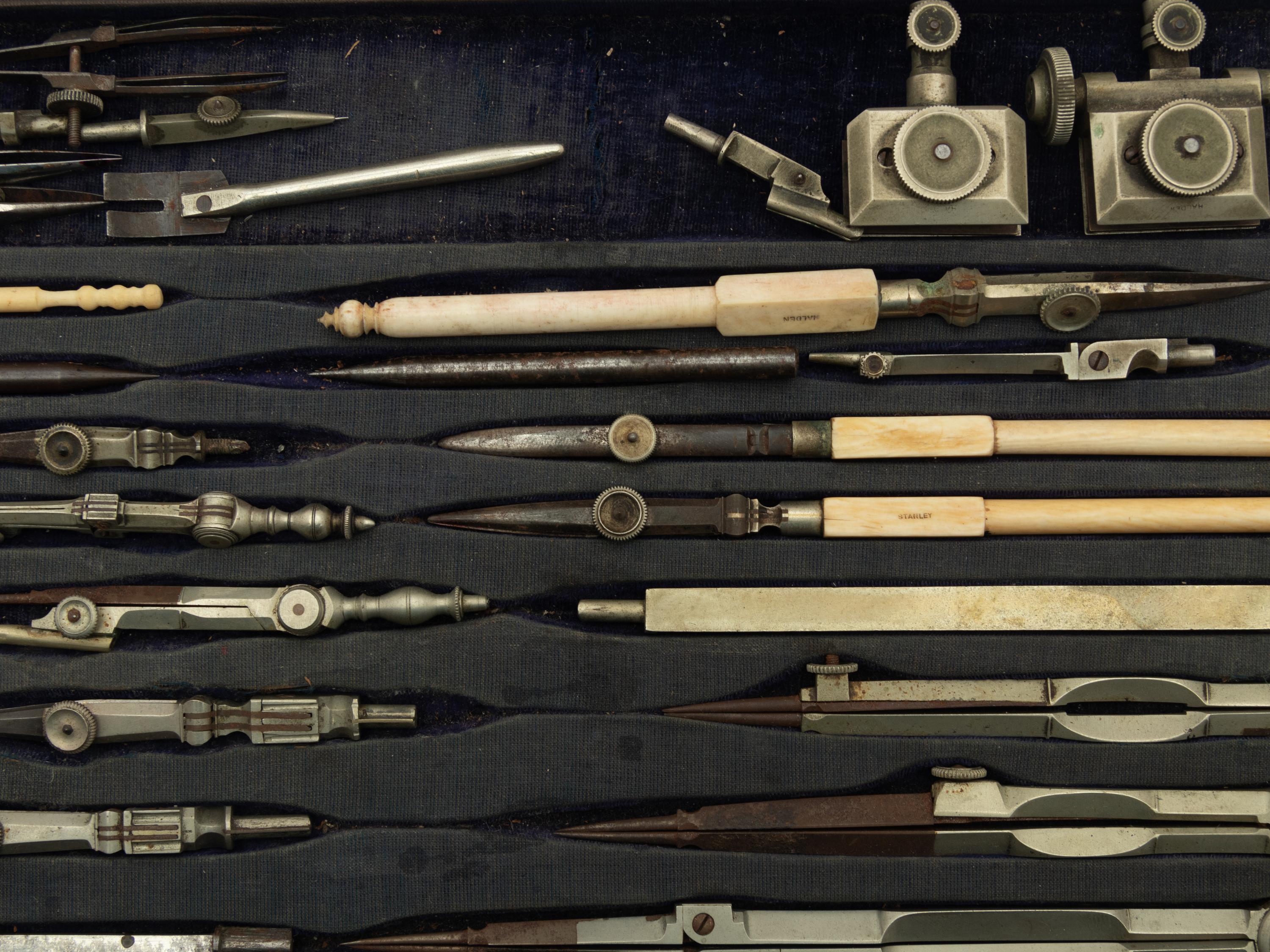 A Regency Brass Mounted Oak Cased Drawing Set