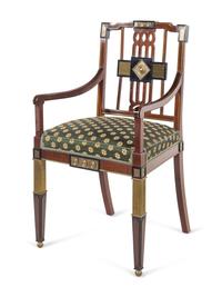 A Set of Twelve Russian Empire Bronze Mounted and Parcel Ebonized Mahogany Dining Chairs