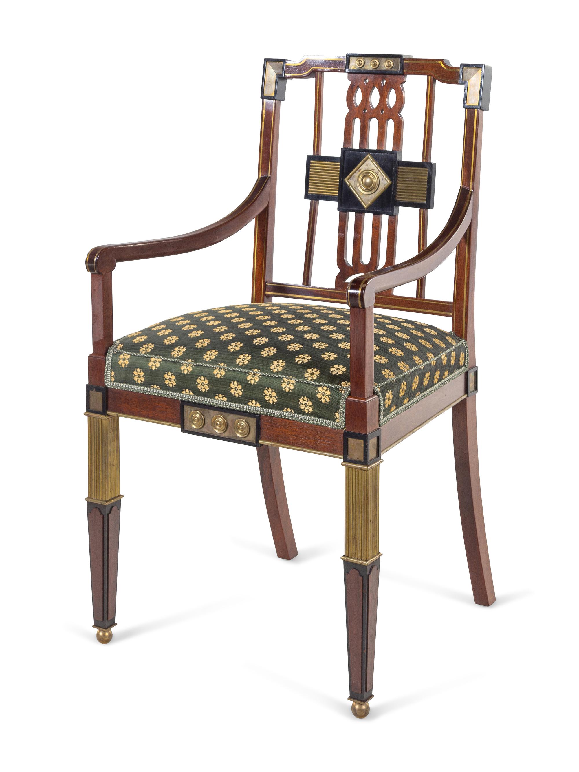 A Set of Twelve Russian Empire Bronze Mounted and Parcel Ebonized Mahogany Dining Chairs