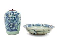 Two Chinese Blue and White Porcelain Articles