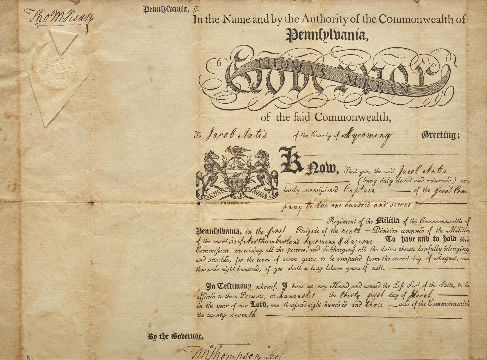 [Americana] [Declaration of Independence] McKean, Thomas. Group of 2 partially-printed documents, signed