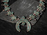 Zuni Silver and Petit Point Turquoise Cluster Squash Blossom Necklace