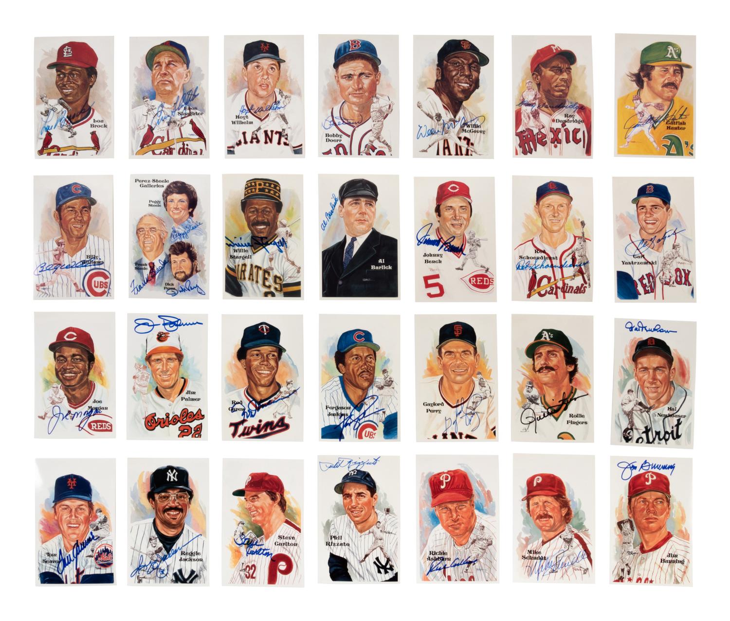 A Collection of 296 Perez-Steele Hall of Fame Postcards (1st-15th Series) Including 94 Signed,
