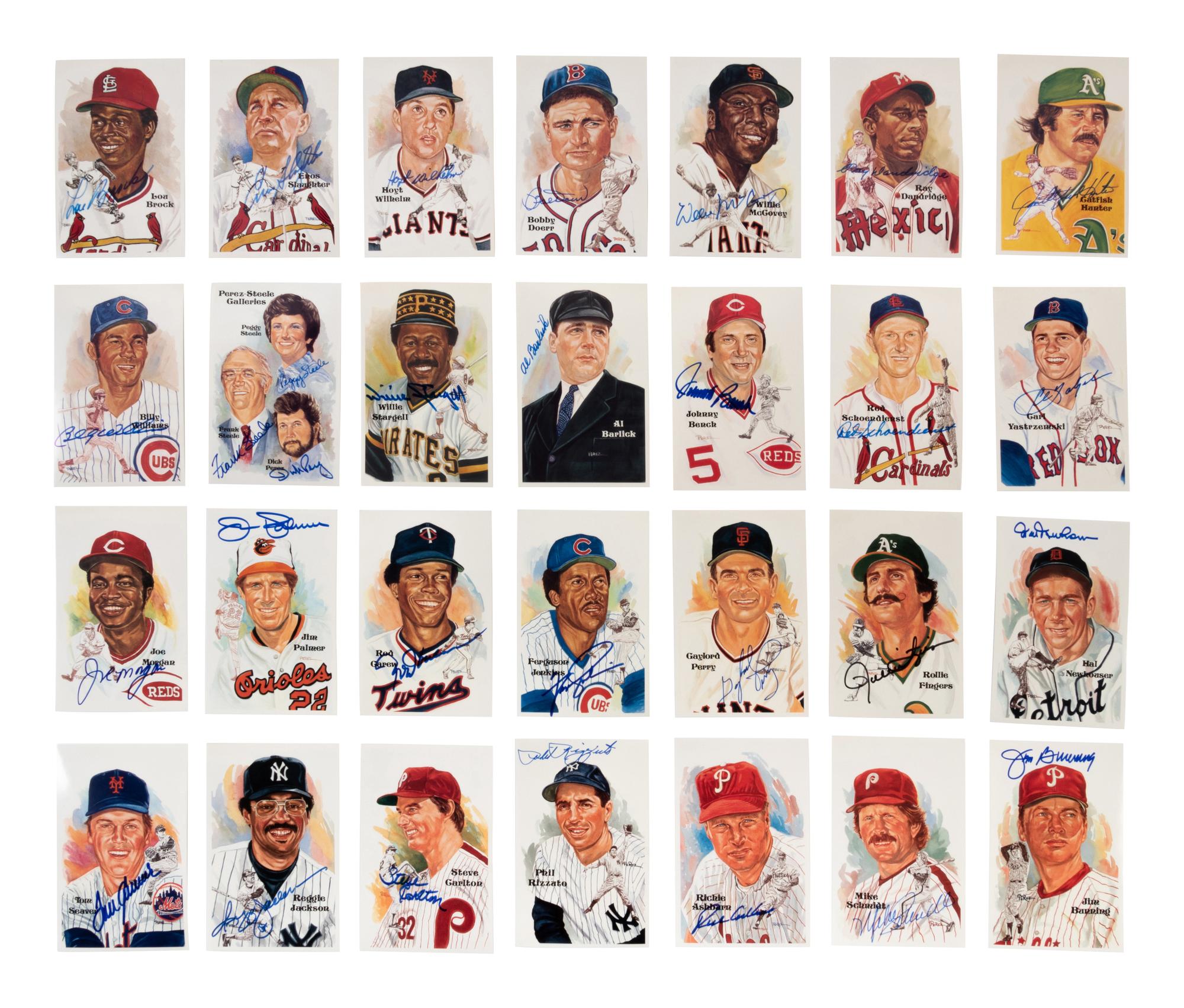 A Collection of 296 Perez-Steele Hall of Fame Postcards (1st-15th Series) Including 94 Signed,