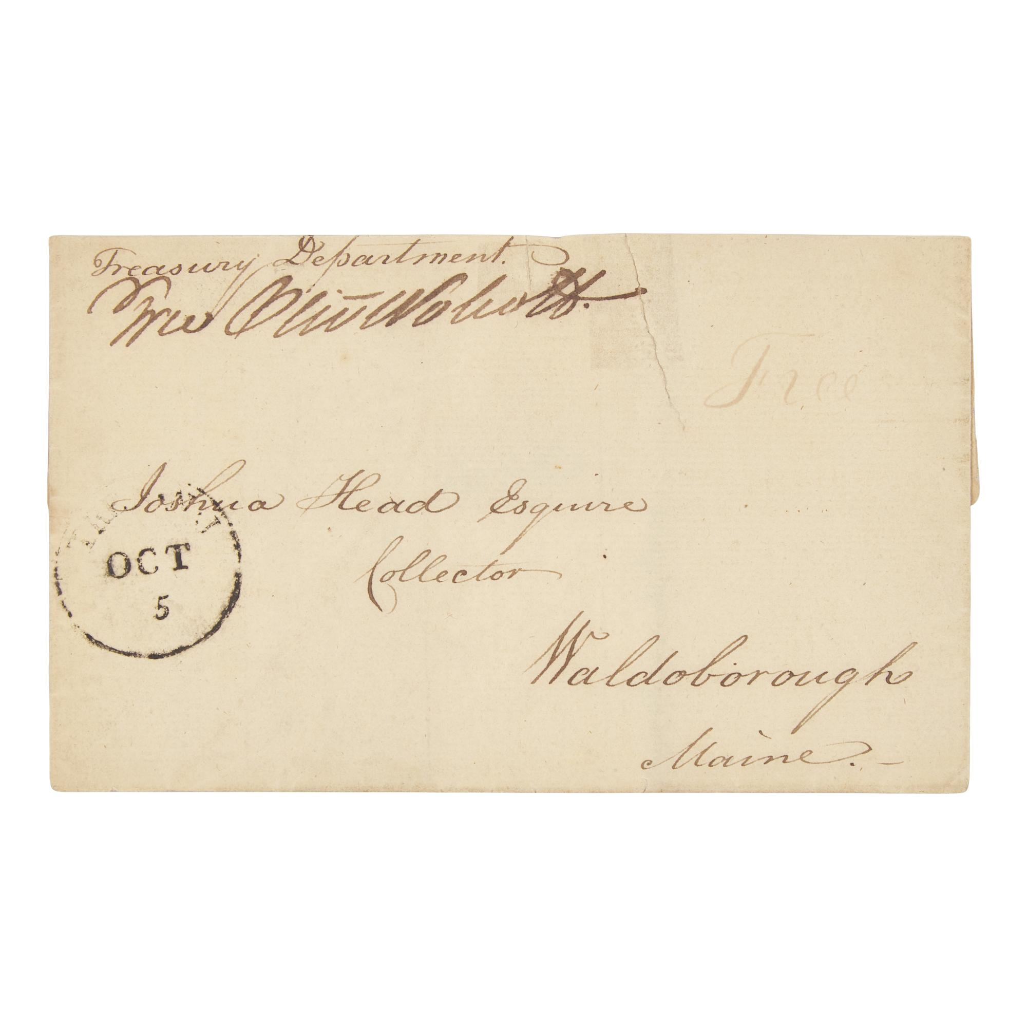 [Americana] [Declaration of Independence] Wolcott, Oliver. Free franked signature