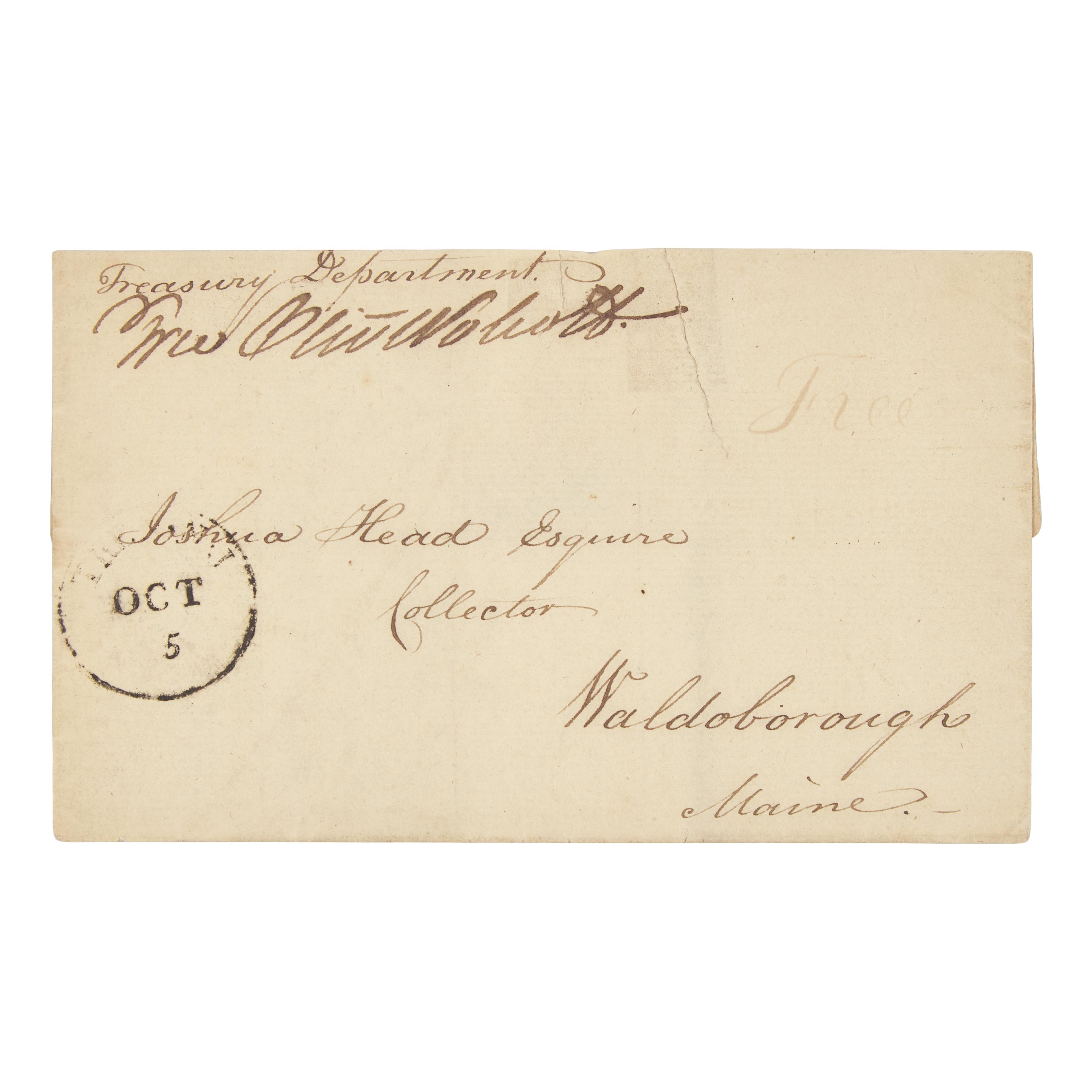 [Americana] [Declaration of Independence] Wolcott, Oliver. Free franked signature