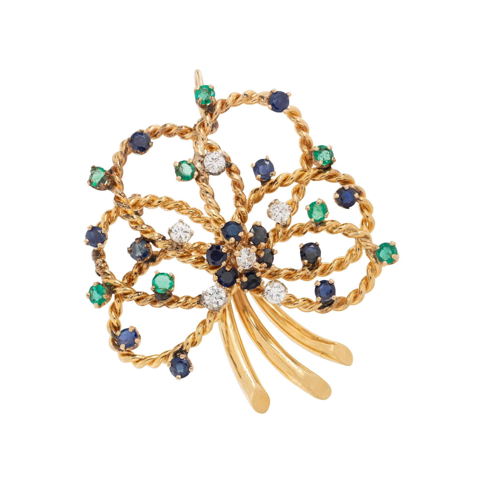 DIAMOND AND MULTIGEM SPRAY PENDANT/BROOCH