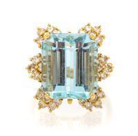 A 14 Karat Yellow Gold, Aquamarine and Diamond Ring, 7.40 dwts.