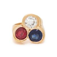 SAPPHIRE, RUBY AND DIAMOND RING