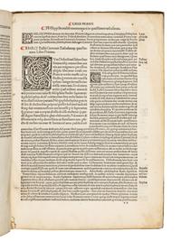 CICERO, Marcus Tullius (106-43 B.C.). Tusculanae disputationes . Commentary by Philippus Beroaldus. Venice: Bartholomaeus de Zanis, 17 July 1499.