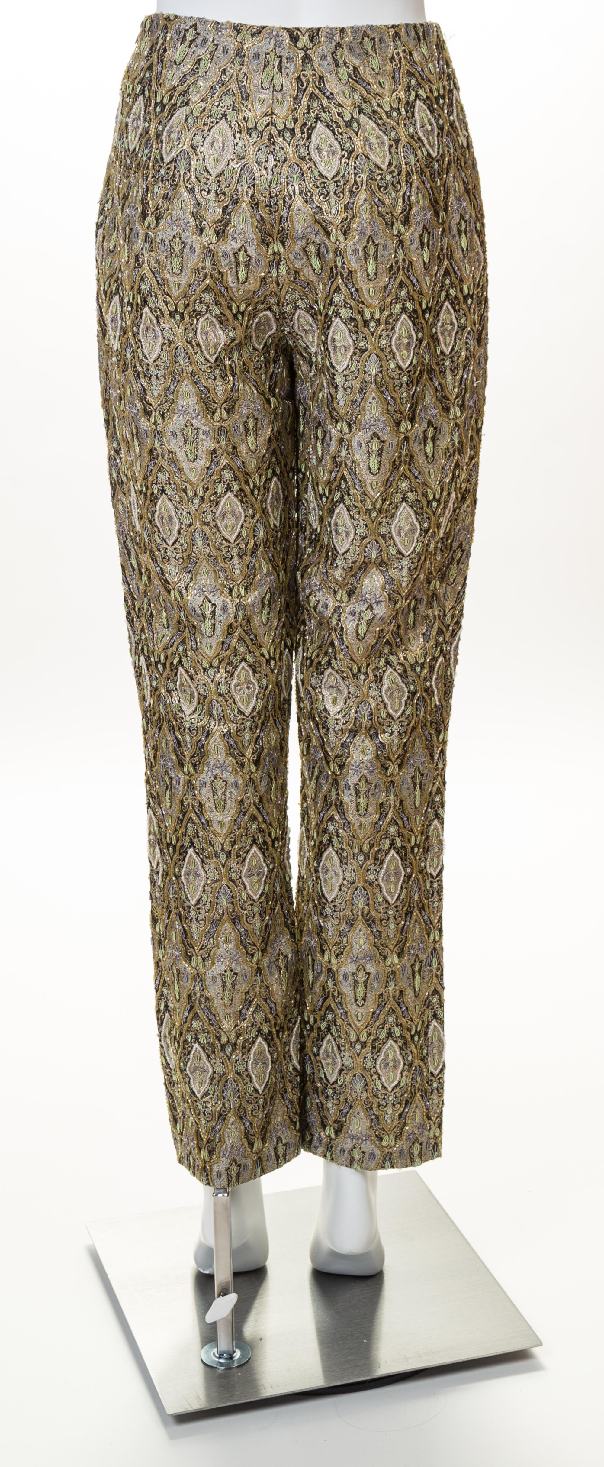 A Pair of Gold Metallic Custom Beaded Pants, No size.