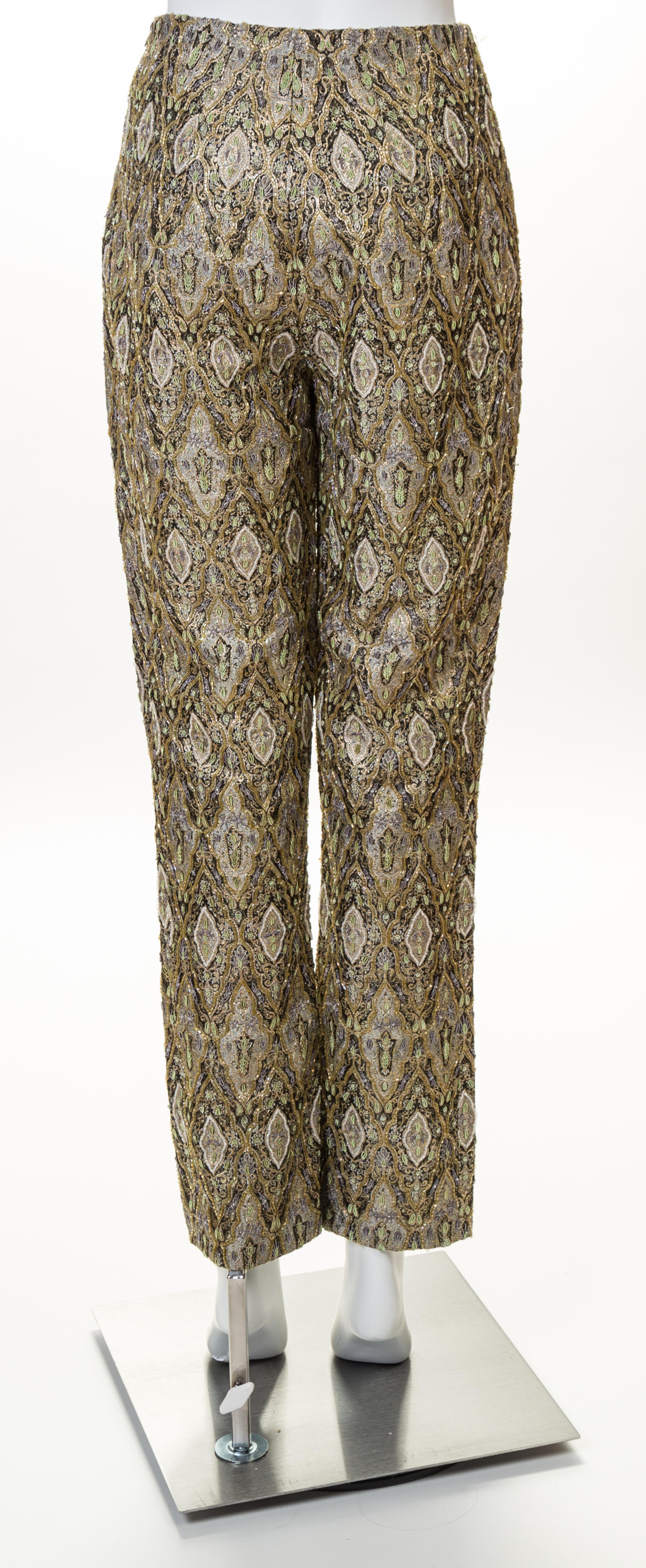 A Pair of Gold Metallic Custom Beaded Pants, No size.
