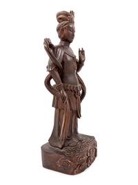 A Chinese Carved Wood Figure of Guanyin