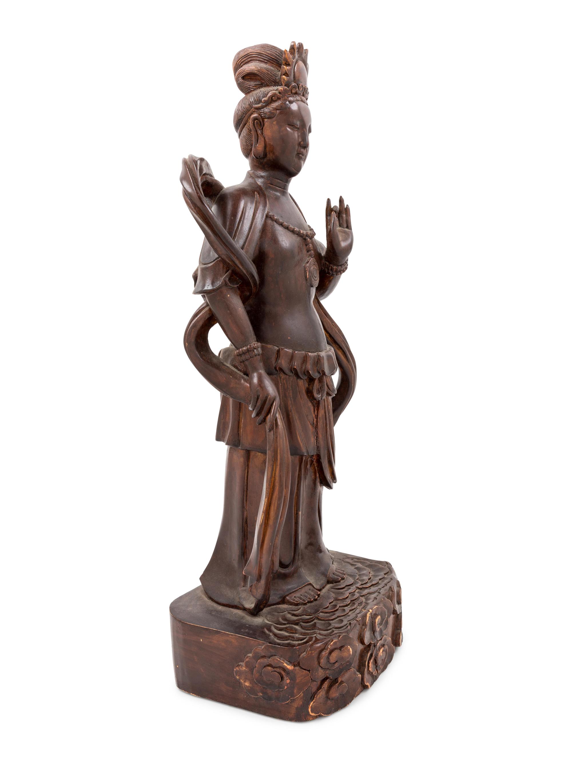 A Chinese Carved Wood Figure of Guanyin