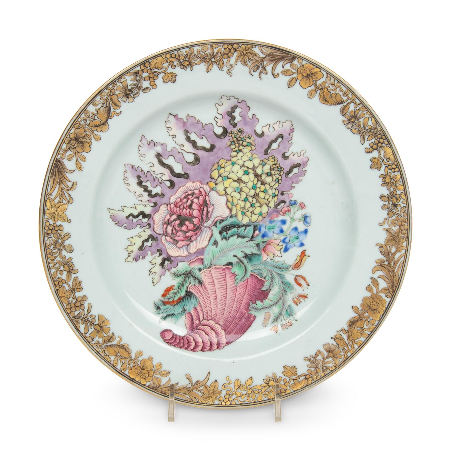 A Chinese Export Parcel Gilt 'Cornucopia' Decorated Porcelain Plate