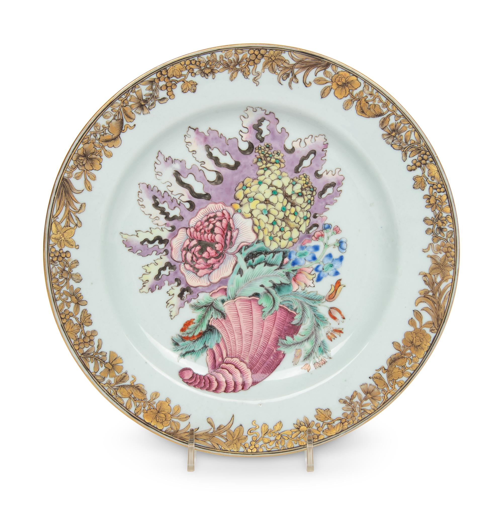A Chinese Export Parcel Gilt 'Cornucopia' Decorated Porcelain Plate