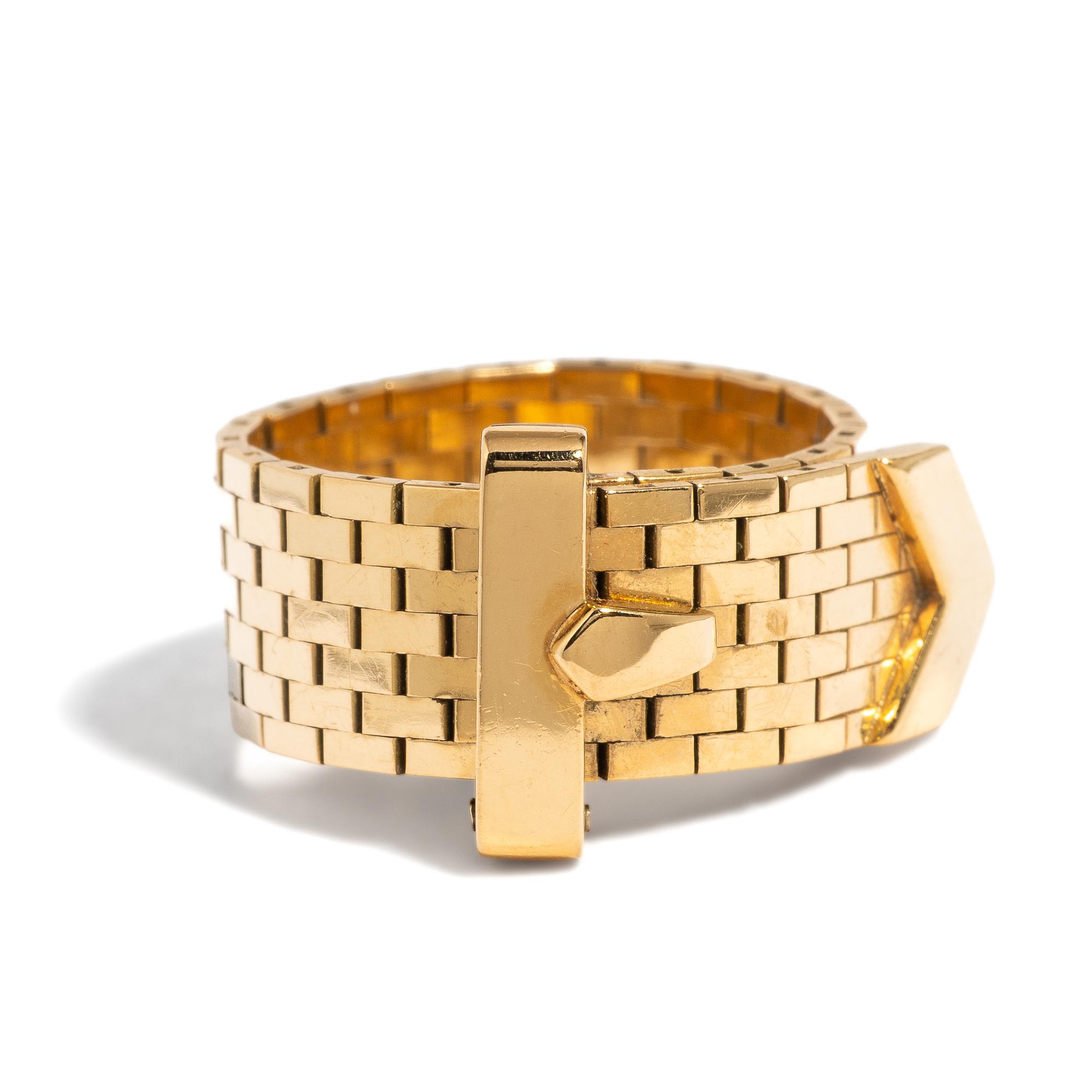 RETRO, YELLOW GOLD BUCKLE RING