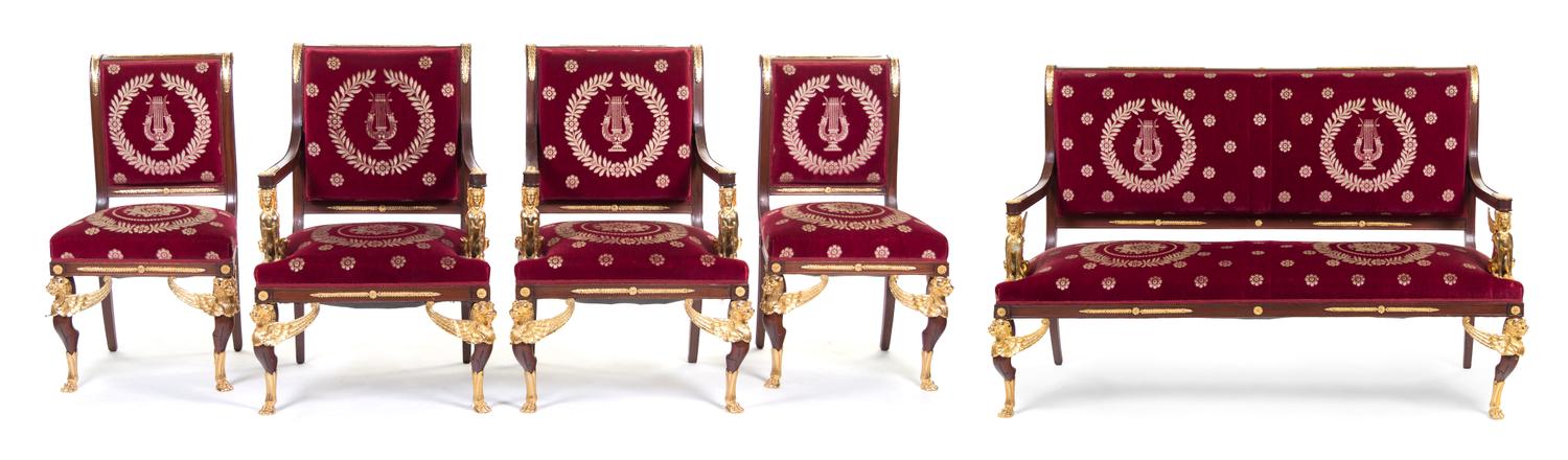 An Empire Gilt Metal Mounted Parlor Suite, Height 39 1/2 inches.
