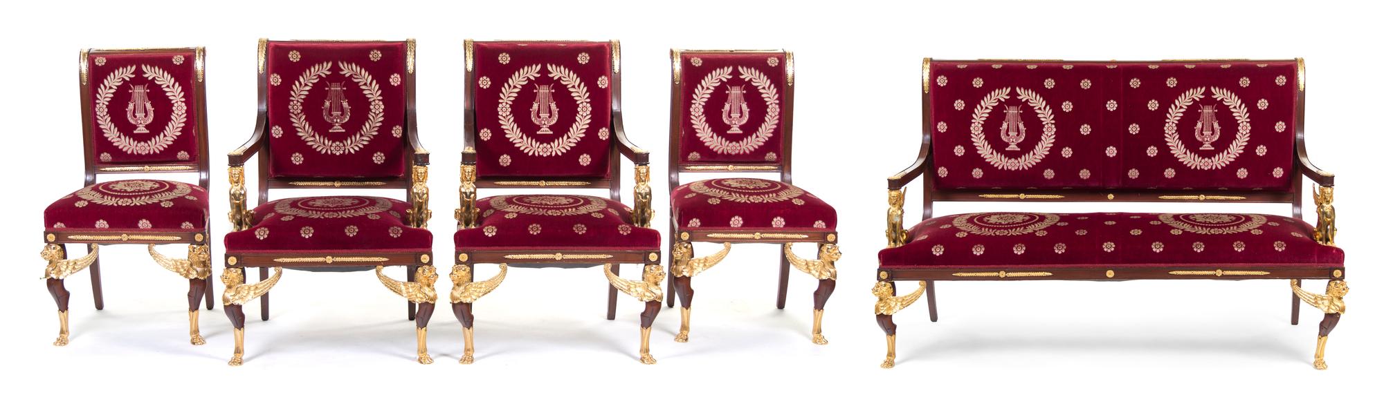An Empire Gilt Metal Mounted Parlor Suite, Height 39 1/2 inches.