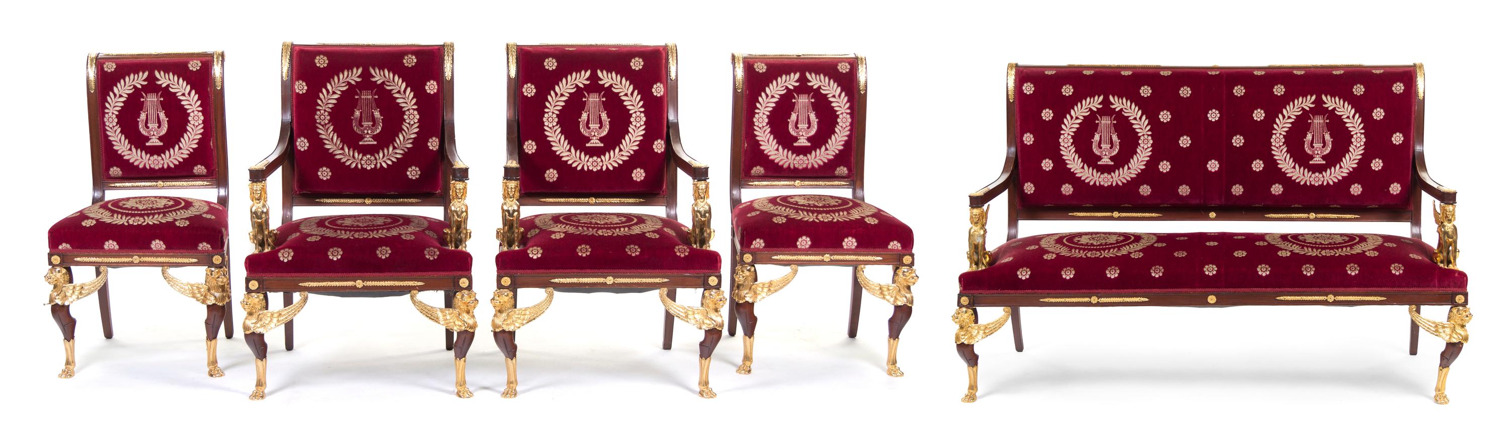 An Empire Gilt Metal Mounted Parlor Suite, Height 39 1/2 inches.