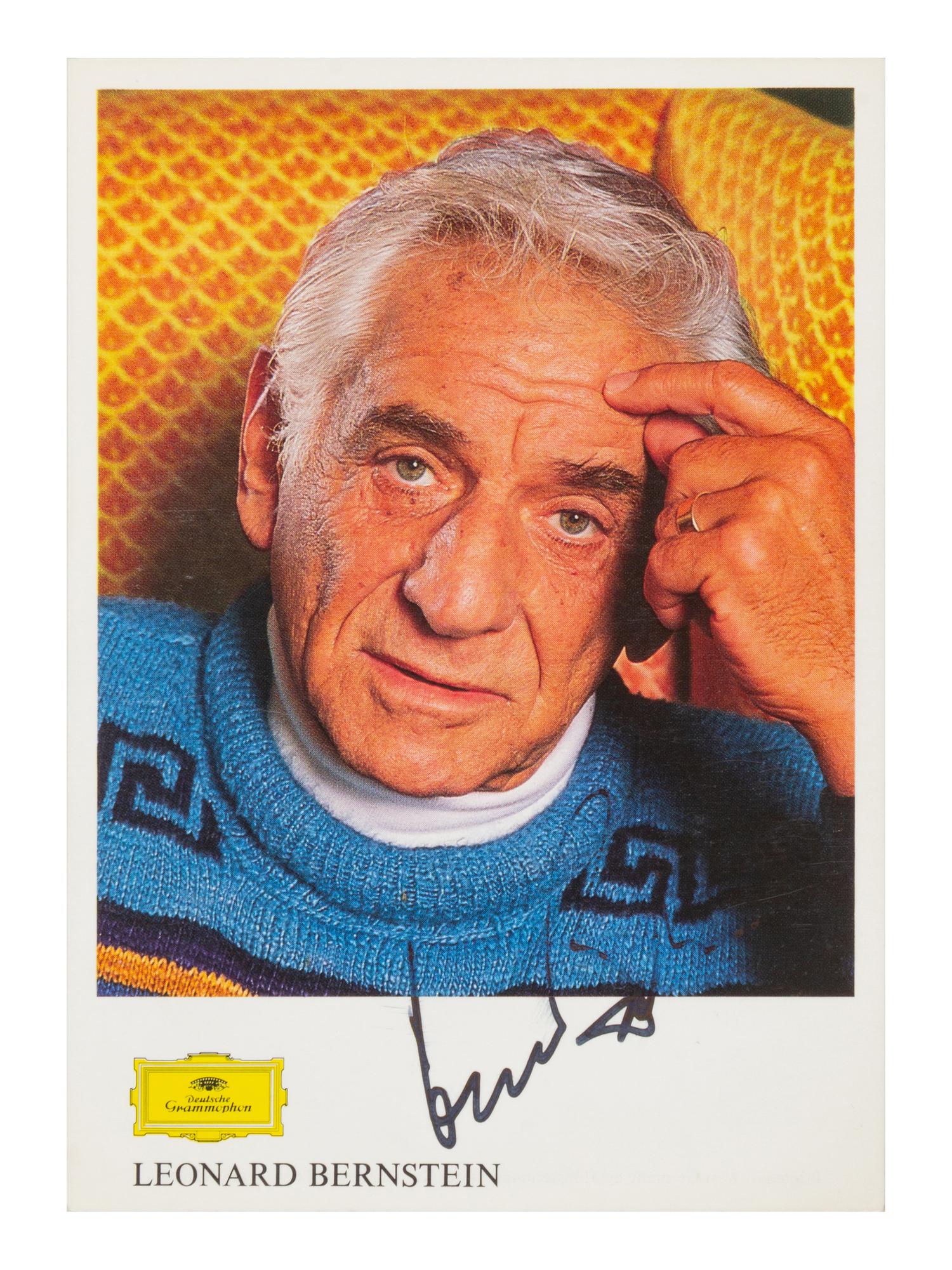 BERNSTEIN, Leonard (1918-1990). Photographic promotional card signed (“Leonard Bernstein”), n.d.
