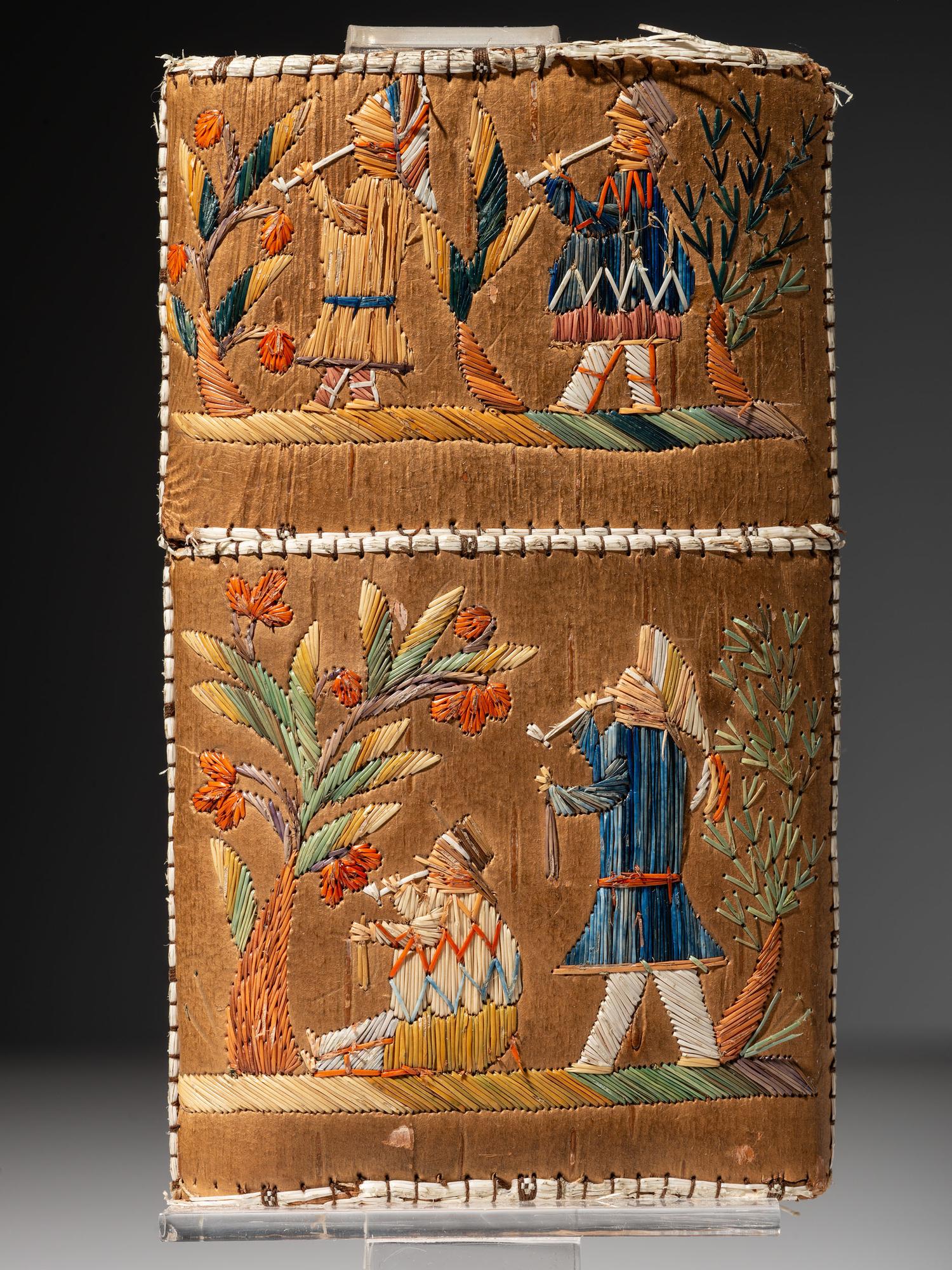 Huron Moosehair Embroidered Cigar Case, Figures Smoking Pipes