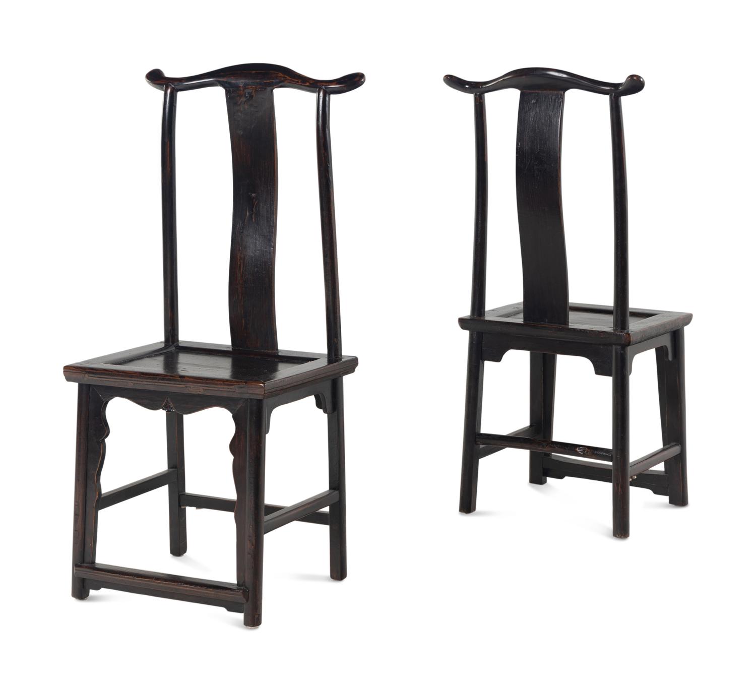 A Set of Four Chinese Black Lacquered Nanmu Side Chairs, Dengguayi