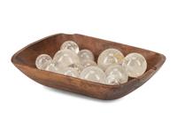 A Continental Carved Wood Dough Bowl and a Collection of Rock Crystal Ornaments