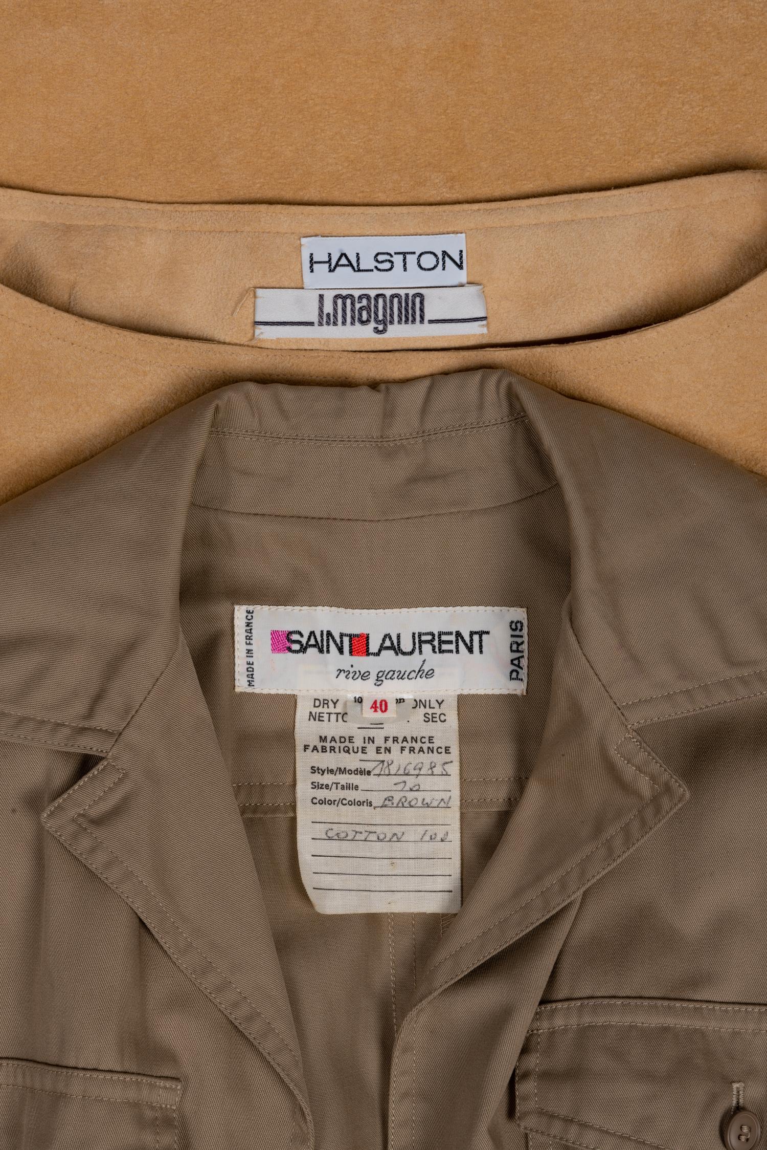 Saint Laurent Safari Jumper and Halston Ultrasuede Dress, 1968-70s