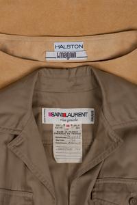 Saint Laurent Safari Jumper and Halston Ultrasuede Dress, 1968-70s