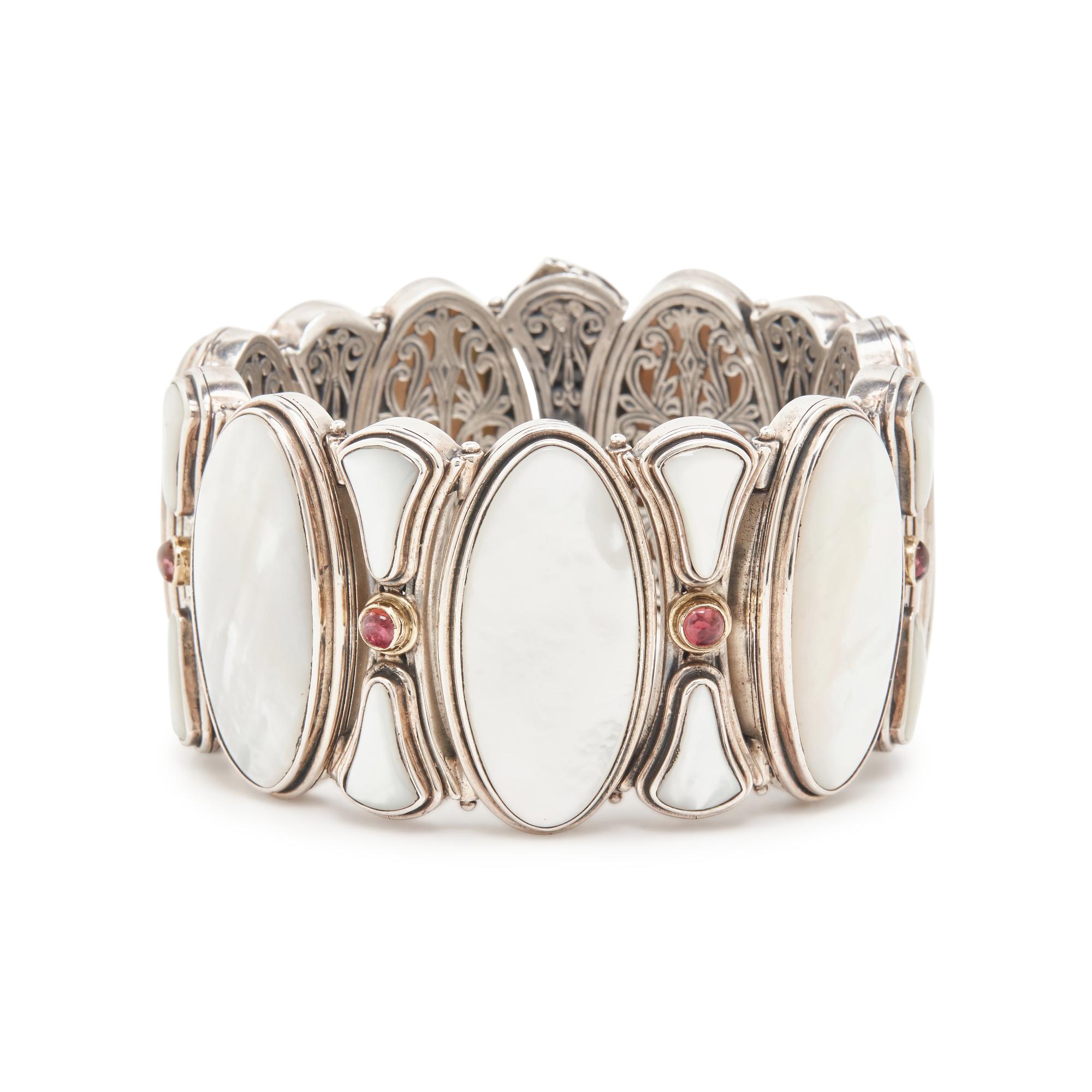 KONSTANTINO, SILVER, MOTHER-OF-PEARL, AND PINK TOURMALINE BRACELET