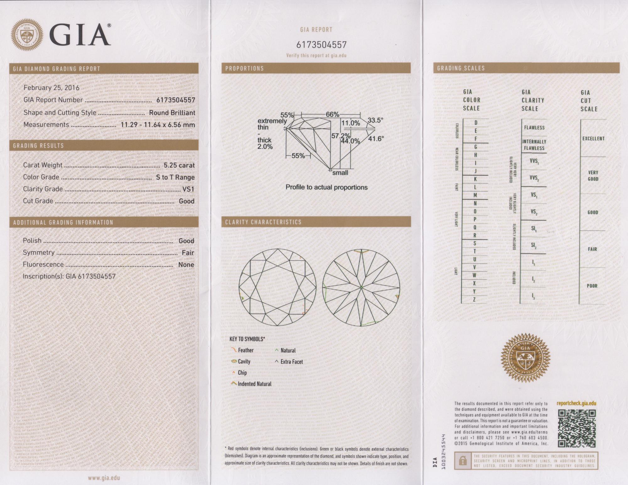 A 5.25 Carat Round Brilliant Cut Diamond,