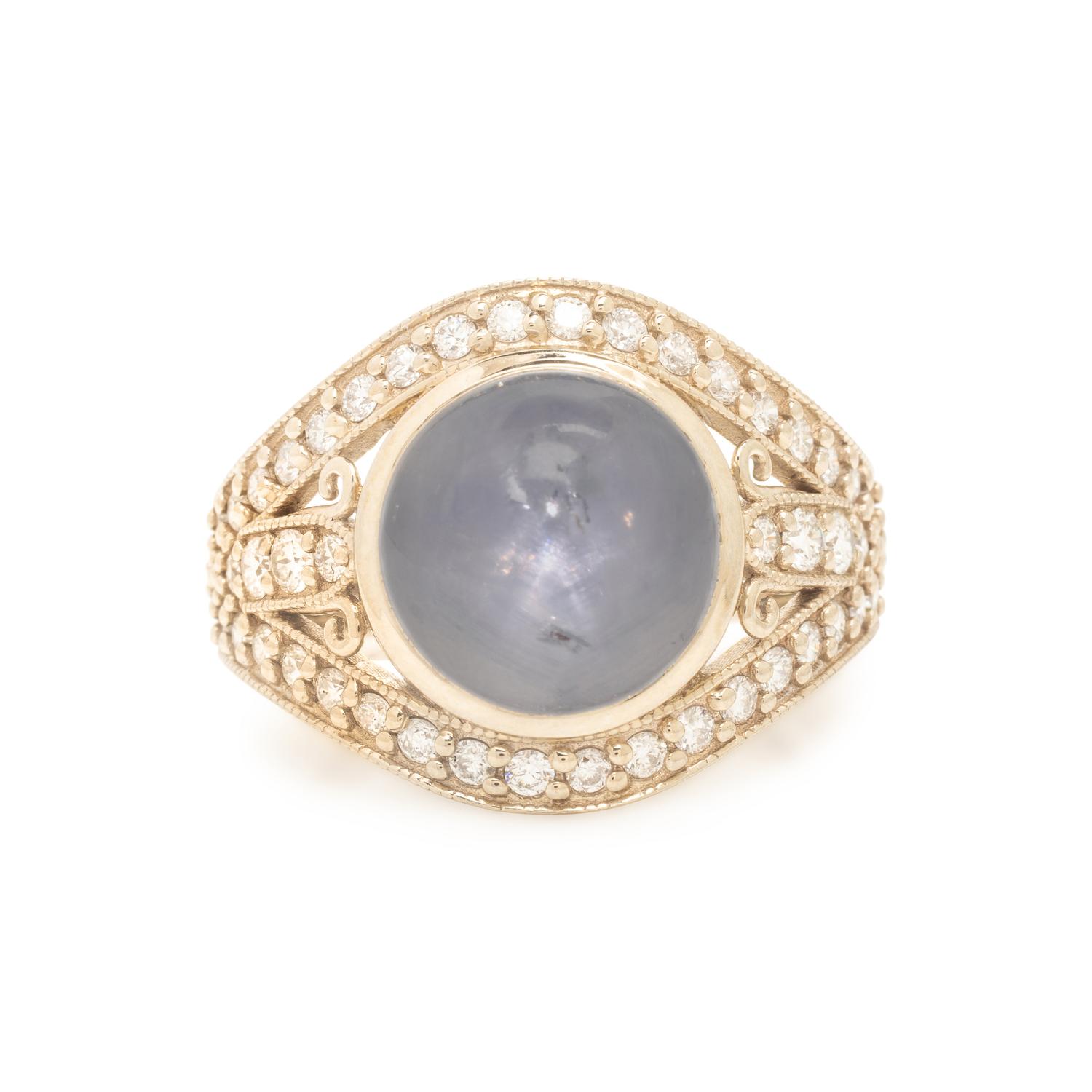 Star Sapphire, Diamond, and White Gold Ring