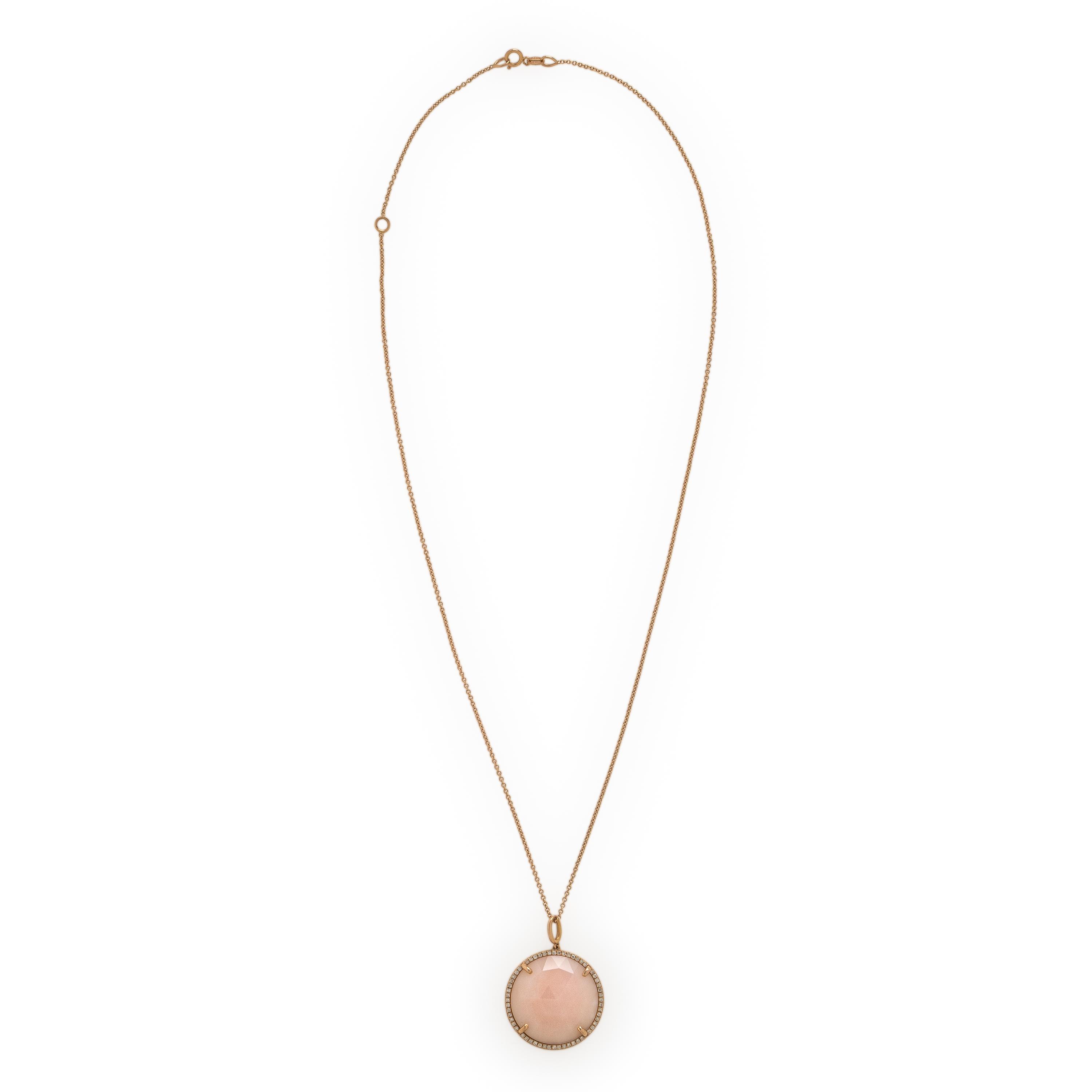 Rose Gold, Rose Quartz, and Diamond Pendant Necklace