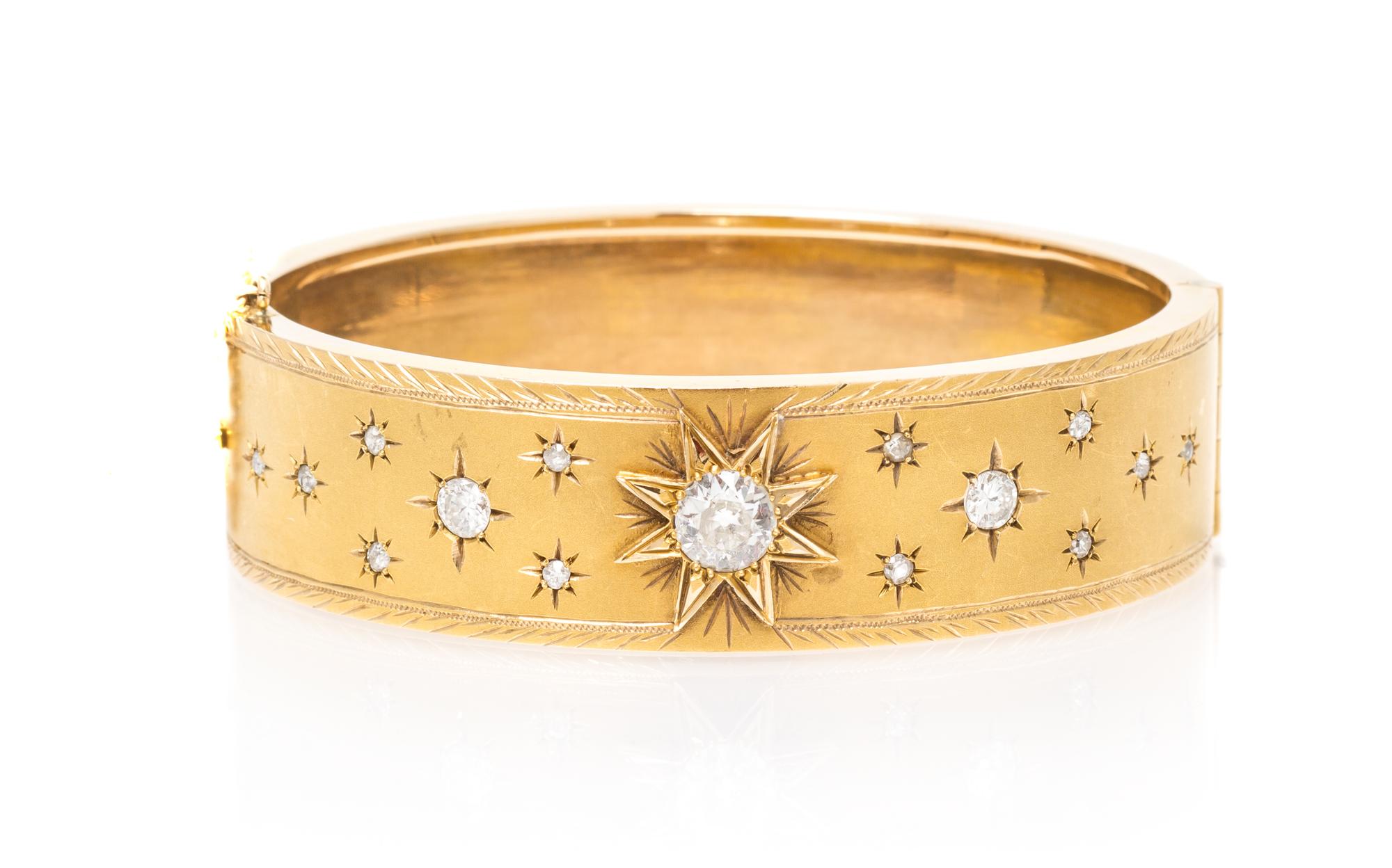 A 14 Karat Yellow Gold and Diamond Bangle Bracelet, 45.70 dwts.