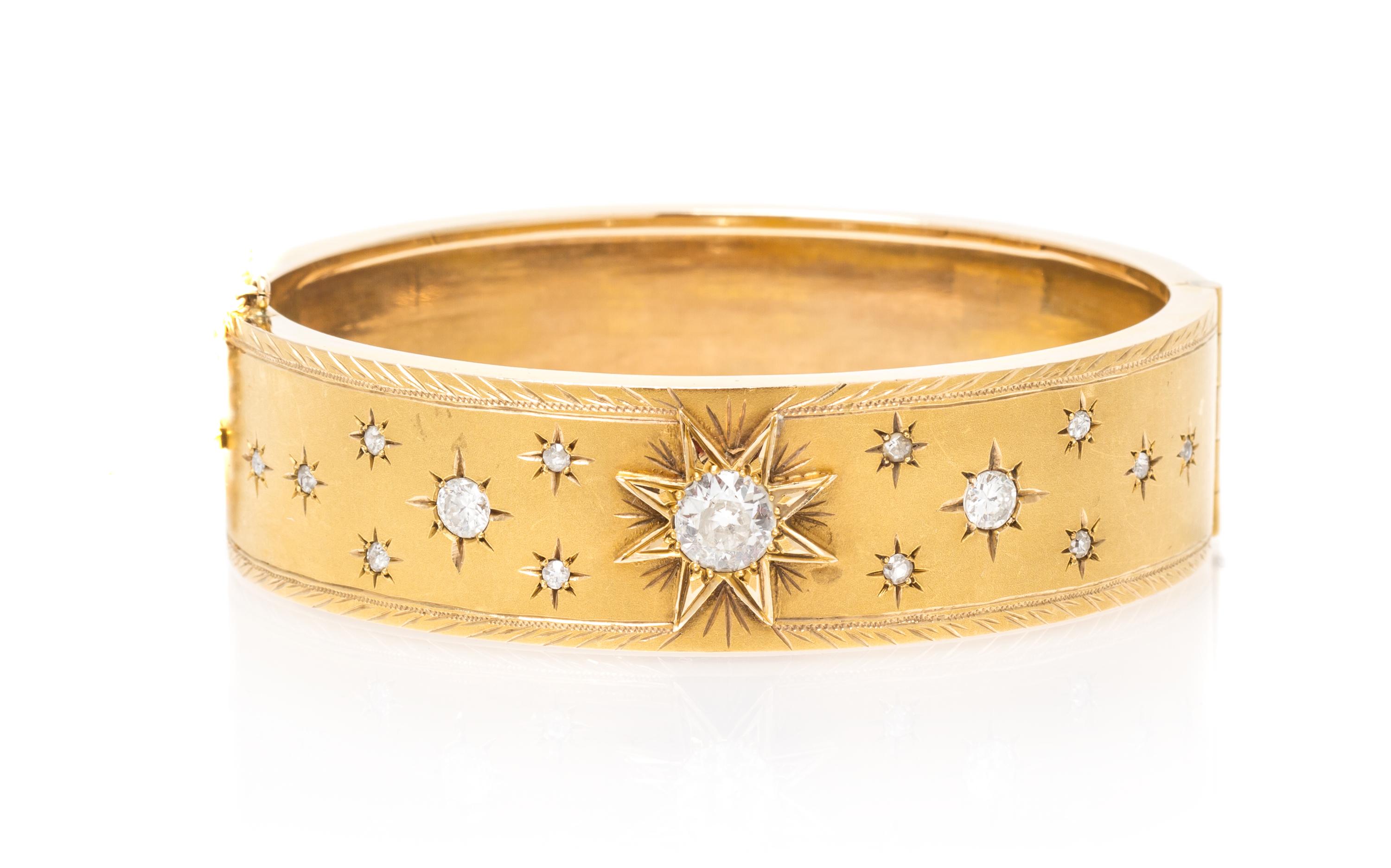 A 14 Karat Yellow Gold and Diamond Bangle Bracelet, 45.70 dwts.