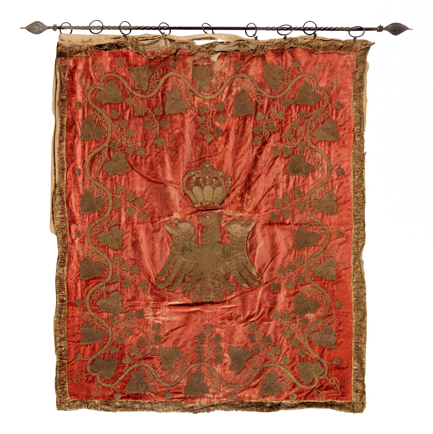 A Continental Embroidered Velvet Panel with a Cipher
