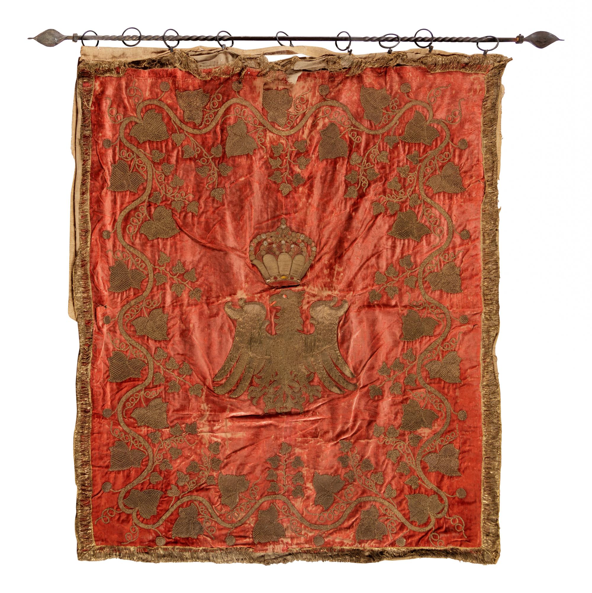 A Continental Embroidered Velvet Panel with a Cipher