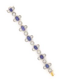 TANZANITE, MOONSTONE, AND DIAMOND BRACELET