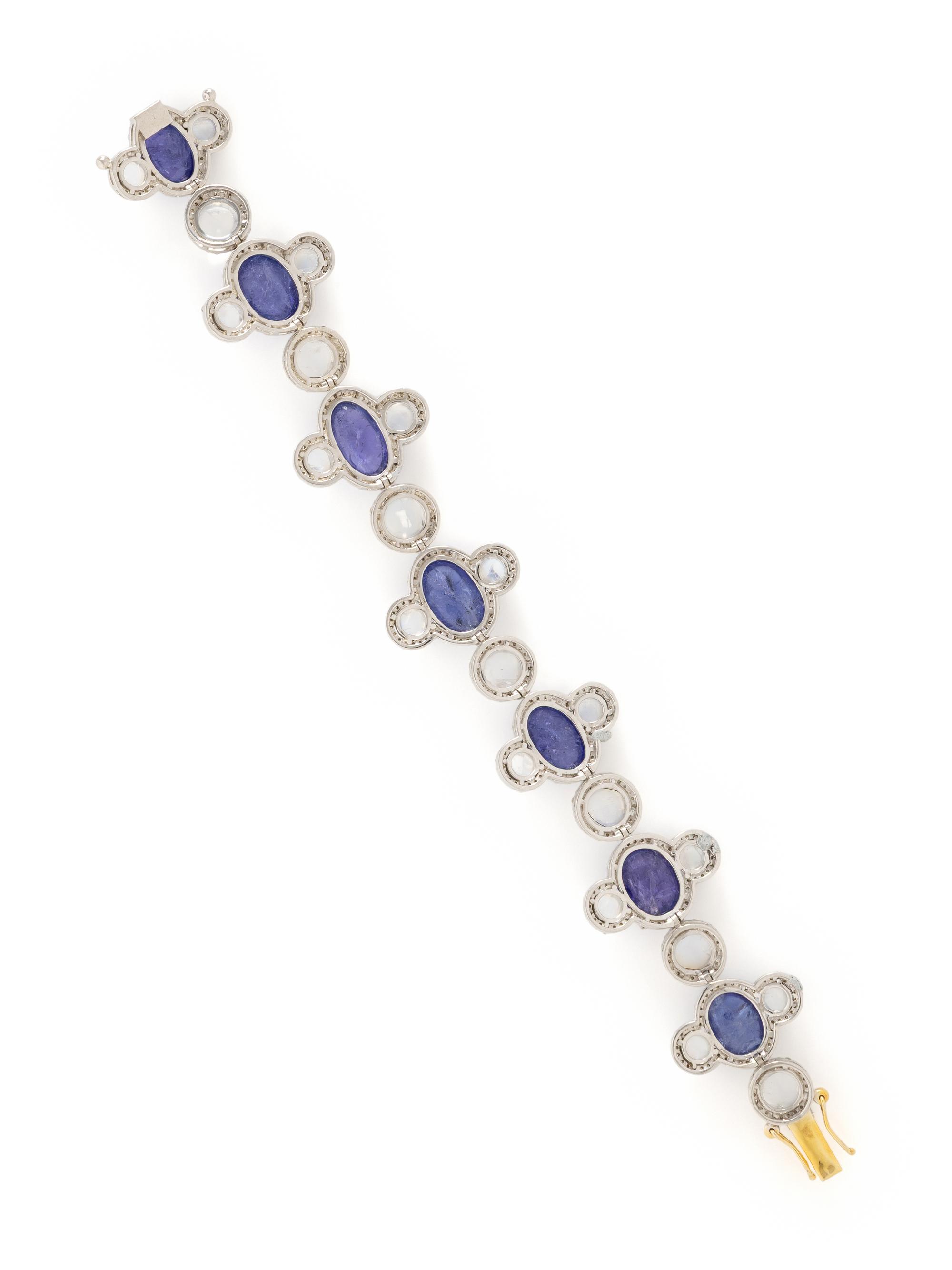 TANZANITE, MOONSTONE, AND DIAMOND BRACELET