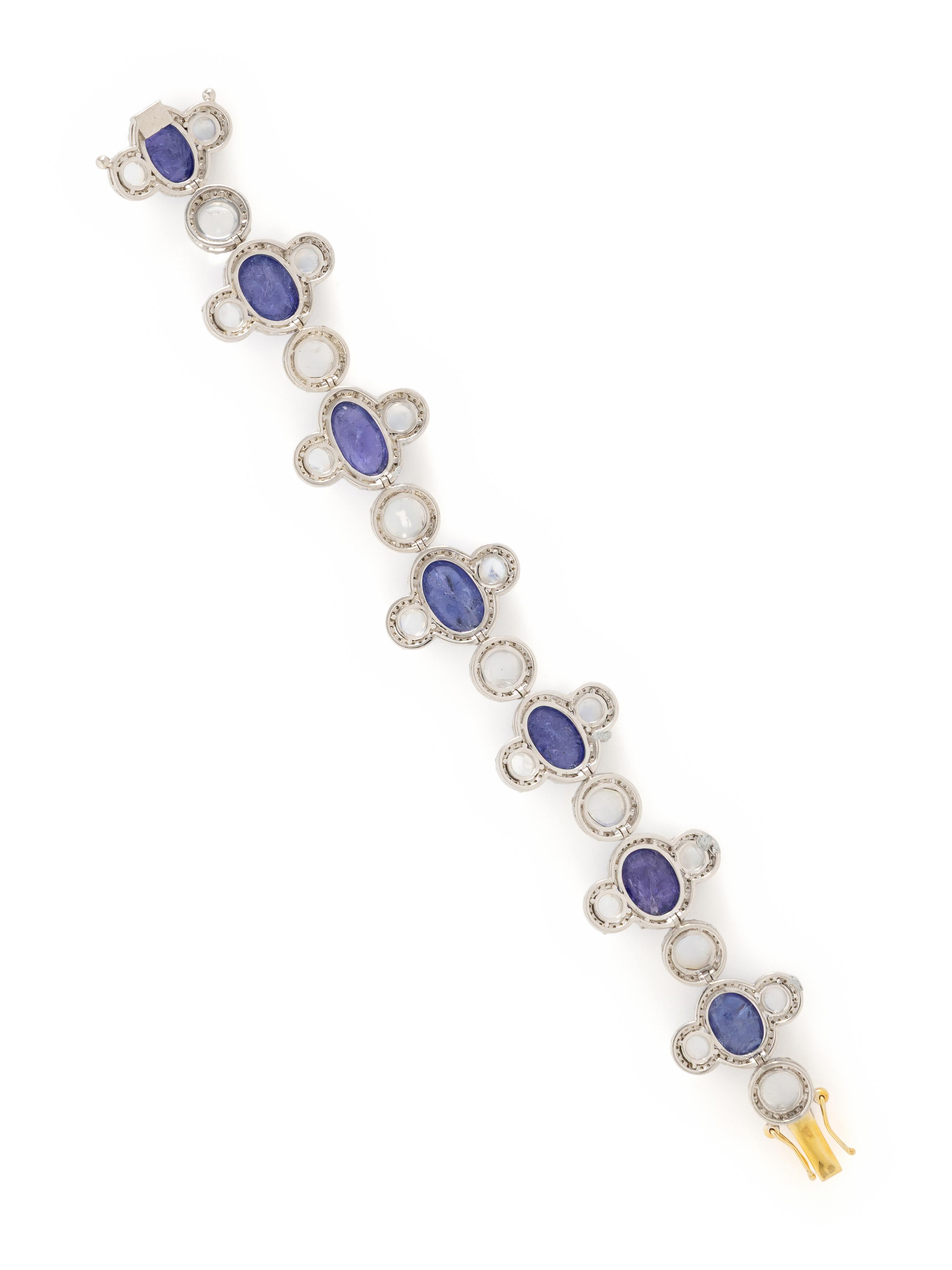 TANZANITE, MOONSTONE, AND DIAMOND BRACELET